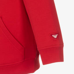 إEmporio Armani-توب بسحّاب قطن جيرسي لون أحمر للمراهقين | Childrensalon Outlet