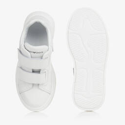 Emporio Armani-Teen Boys White Leather Velcro Trainers | Childrensalon Outlet