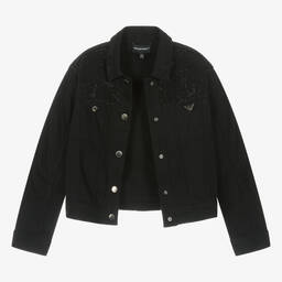 إمبوريو أرماني-جاكيت قطن دنيم مزين بديامنتي لون أسود | Childrensalon Outlet