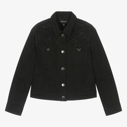 إمبوريو أرماني-جاكيت قطن دنيم مزين بديامنتي لون أسود | Childrensalon Outlet