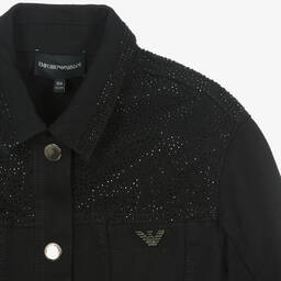 إمبوريو أرماني-جاكيت قطن دنيم مزين بديامنتي لون أسود | Childrensalon Outlet