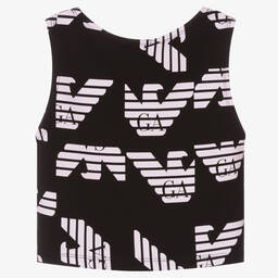 Emporio Armani-Teen Girls Black & Pink Cotton Crop Top | Childrensalon Outlet