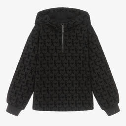 إEmporio Armani-توب هودي تينز بناتي قطن جيرسي لون أسود | Childrensalon Outlet