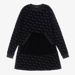 Emporio Armani-Синее велюровое платье для девочек-подростков | Childrensalon Outlet