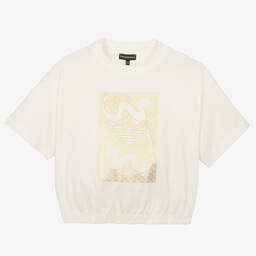 Emporio Armani-Teen Girls Ivory & Gold Dragon T-Shirt | Childrensalon Outlet