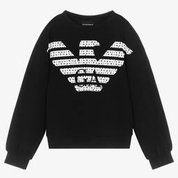 إEmporio Armani-سويتشيرت تينز بناتي مودال جيرسي لون أسود | Childrensalon Outlet
