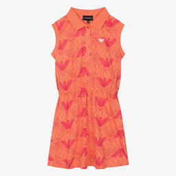 إمبوريو أرماني-فستان بولو بطبعة النسر قطن لون برتقالي | Childrensalon Outlet