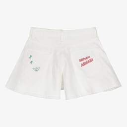 Emporio Armani-Teen Girls White Denim Flared Shorts | Childrensalon Outlet