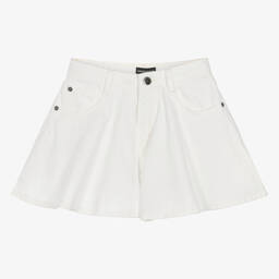 Emporio Armani-Teen Girls White Denim Flared Shorts | Childrensalon Outlet