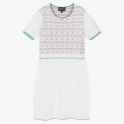 Emporio Armani-Teen Girls White Knitted Logo Dress | Childrensalon Outlet