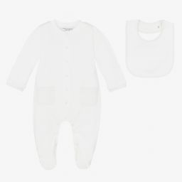 إمبوريو أرماني-طقم بِدلة أوفرول قطن لون أبيض وبيج للأطفال | Childrensalon Outlet