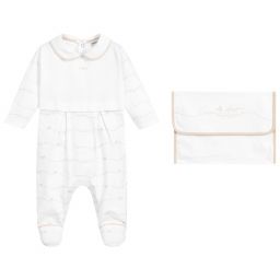 إمبوريو أرماني-بيبي غرو قطن لون أبيض وبيج للأطفال | Childrensalon Outlet