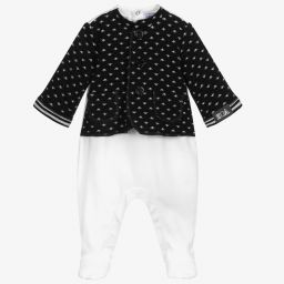 Emporio Armani-White & Blue Logo Babygrow | Childrensalon Outlet