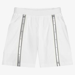 Emporio Armani-White Logo Tape Cotton Shorts | Childrensalon Outlet