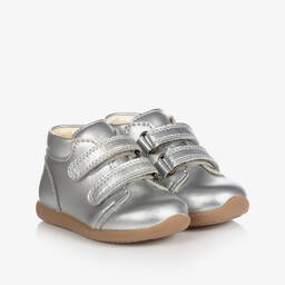 EN FANT-Baby Girls Silver Leather Velcro Boots | Childrensalon Outlet