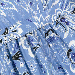 Etro-فستان قطن بوبلين لون أزرق بطبعة ورود | Childrensalon Outlet