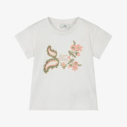Etro-Кремовая хлопковая футболка с узором пейсли для девочек | Childrensalon Outlet