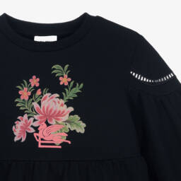 Etro-Girls Navy Cotton Tiered Dress | Childrensalon Outlet