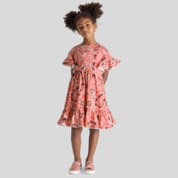 Etro-فستان قطن بوبلين لون زهري بطبعة ورود | Childrensalon Outlet