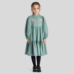 Etro-Girls Sage Embroidered Cotton Dress | Childrensalon Outlet