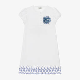 Etro-Girls White Cotton Pegaso Logo Dress | Childrensalon Outlet