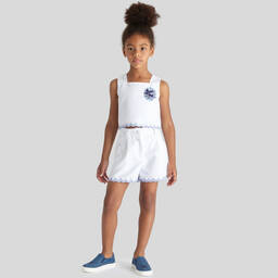 Etro-Girls White Cotton Pegaso Logo Shorts | Childrensalon Outlet