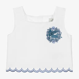 Etro-Girls White Cotton Pegaso Logo Top | Childrensalon Outlet