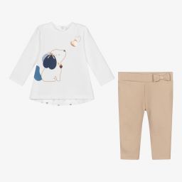 Everything Must Change-طقم ليغنغز قطن جيرسي لون بيج وأبيض للمولودات | Childrensalon Outlet