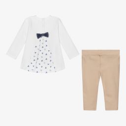 Everything Must Change-طقم ليغنغز قطن جيرسي لون بيج وأبيض للمولودات | Childrensalon Outlet