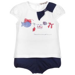 افريثينغ مست تشاينج-Blue & White Cotton Shorts Set | Childrensalon Outlet
