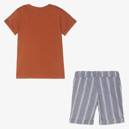 Everything Must Change-Boys Blue & Brown Cotton Shorts Set | Childrensalon Outlet