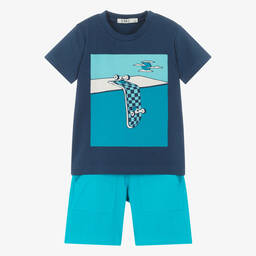 Everything Must Change-Boys Blue Cotton Skateboard Shorts Set | Childrensalon Outlet