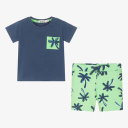 Everything Must Change-Boys Blue & Green Cotton Shorts Set  | Childrensalon Outlet
