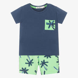 Everything Must Change-Boys Blue & Green Cotton Shorts Set  | Childrensalon Outlet