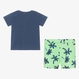 Everything Must Change-Boys Blue & Green Cotton Shorts Set  | Childrensalon Outlet