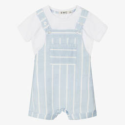 Everything Must Change-Boys Blue Linen Dungaree Shorts Set | Childrensalon Outlet