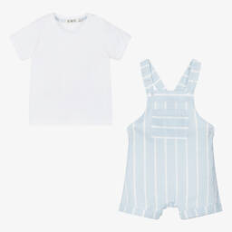 Everything Must Change-Boys Blue Linen Dungaree Shorts Set | Childrensalon Outlet