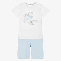 Everything Must Change-طقم شورت أطفال ولادي قطن جيرسي لون أبيض وأزرق | Childrensalon Outlet