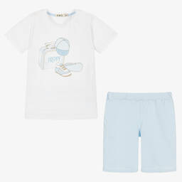 Everything Must Change-طقم شورت أطفال ولادي قطن جيرسي لون أبيض وأزرق | Childrensalon Outlet
