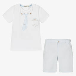 Everything Must Change-Белая рубашка и голубые шорты из хлопка | Childrensalon Outlet