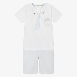 Everything Must Change-Белая рубашка и голубые шорты из хлопка | Childrensalon Outlet