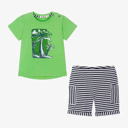 Everything Must Change-طقم شورت قطن جيرسي لون أخضر وكحلي للأولاد | Childrensalon Outlet
