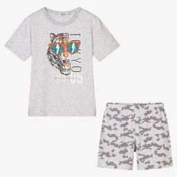 Everything Must Change-Boys Grey Cotton Short Pyjamas | Childrensalon Outlet