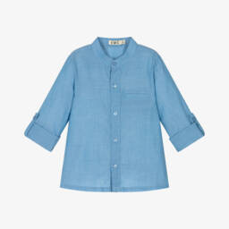 Everything Must Change-Boys Soft Blue Mandarin Shirt | Childrensalon Outlet