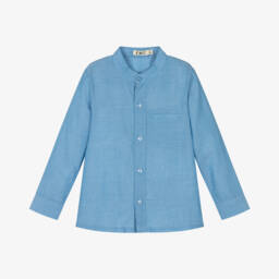 Everything Must Change-Boys Soft Blue Mandarin Shirt | Childrensalon Outlet