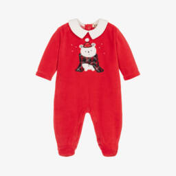 Everything Must Change-Boys Velour Red Bear Sleepsuit | Childrensalon Outlet