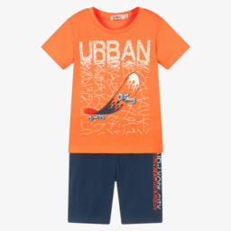 Everything Must Change-طقم رياضي نابض بالحياة للأولاد باللون البرتقالي والأزرق | Childrensalon Outlet