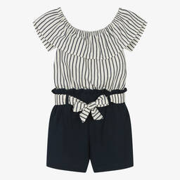 Everything Must Change-Girls Blue Cotton & Linen Shorts Set | Childrensalon Outlet