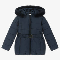 Everything Must Change-Girls Blue Hooded Puffer Coat | Childrensalon Outlet