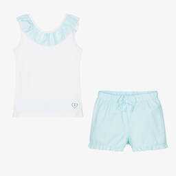Everything Must Change-Girls Blue & White Cotton Shorts Set | Childrensalon Outlet